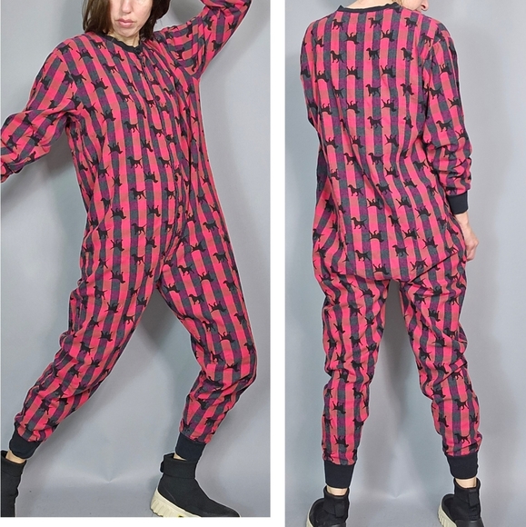 Vintage 90s onesie Pajama Holiday Cozy Dogs s m - Picture 9 of 10